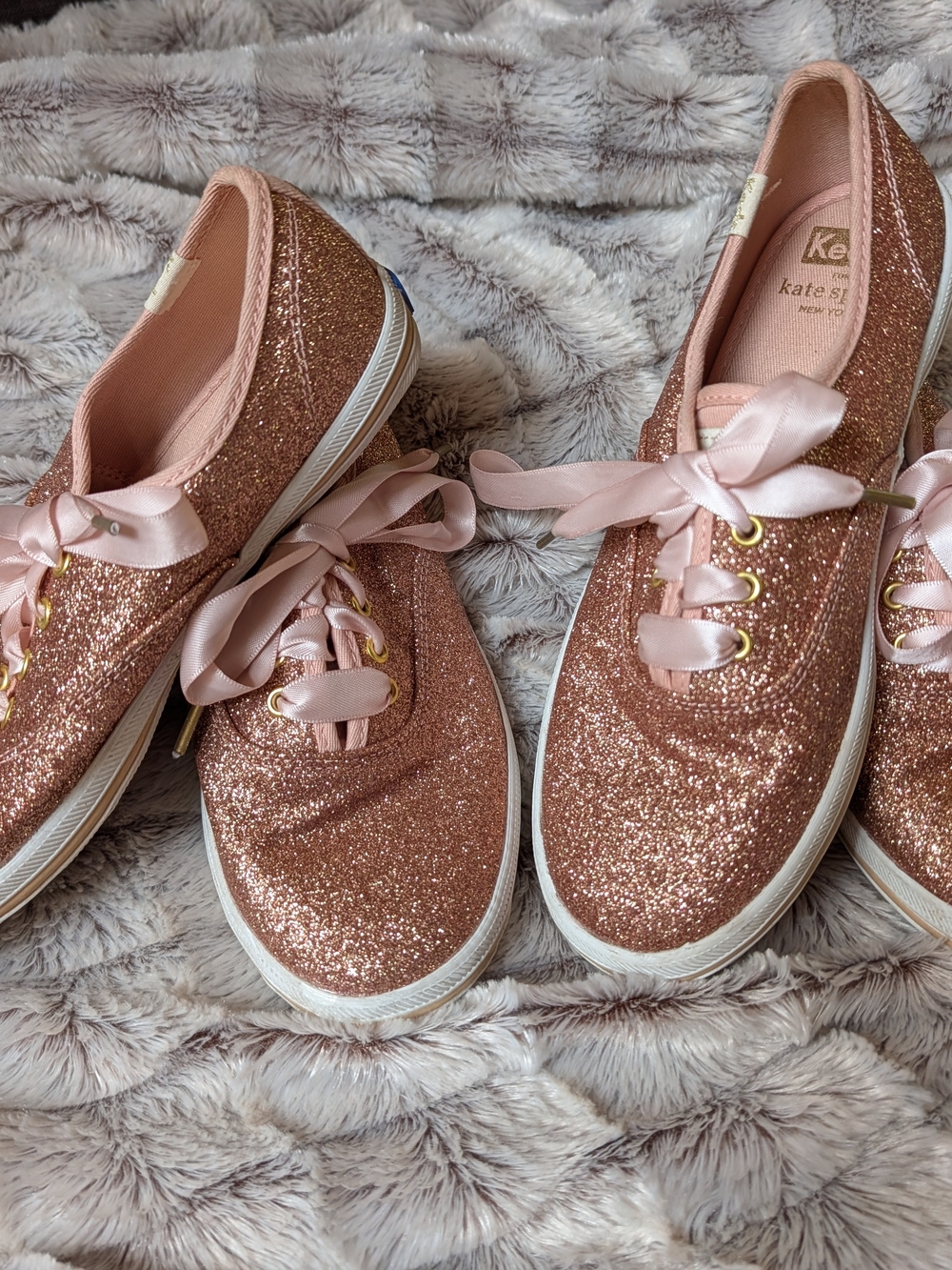 kate spade Glitter Ribbon Lace Sneakers in Blush Rose Gold - Picture 1 of 4